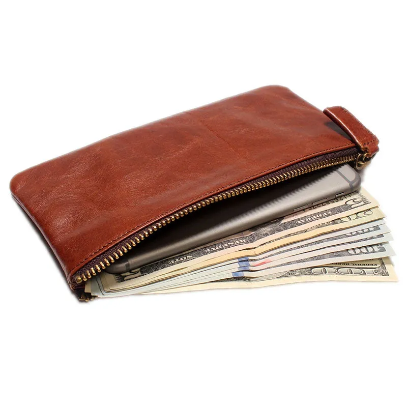 Vintage LEATHER Womens Long Clutch Wallet Zipper Slim Long Wallet FOR Women