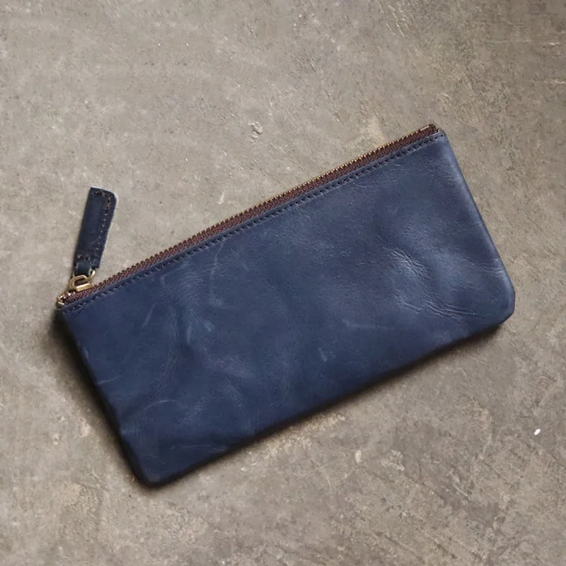 Vintage LEATHER Womens Long Clutch Wallet Zipper Slim Long Wallet FOR Women