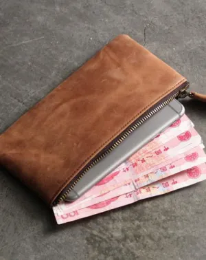 Vintage LEATHER Womens Long Clutch Wallet Zipper Slim Long Wallet FOR Women