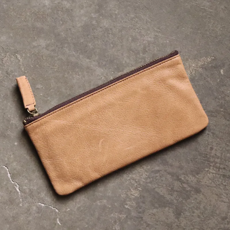 Vintage LEATHER Womens Long Clutch Wallet Zipper Slim Long Wallet FOR Women