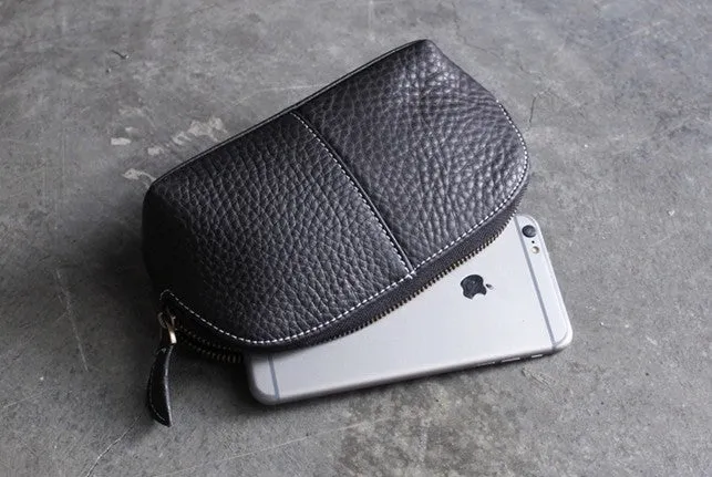 Vintage LEATHER Womens Wristlet Bag Small Leather Clutch Makeup Purse FOR Women