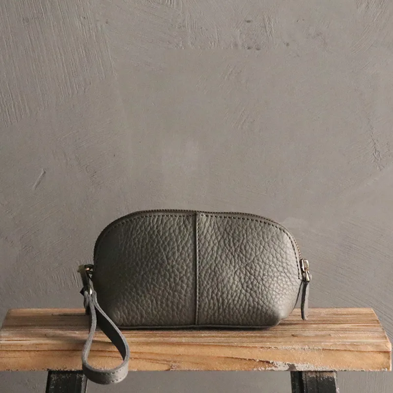 Vintage LEATHER Womens Wristlet Bag Small Leather Clutch Makeup Purse FOR Women