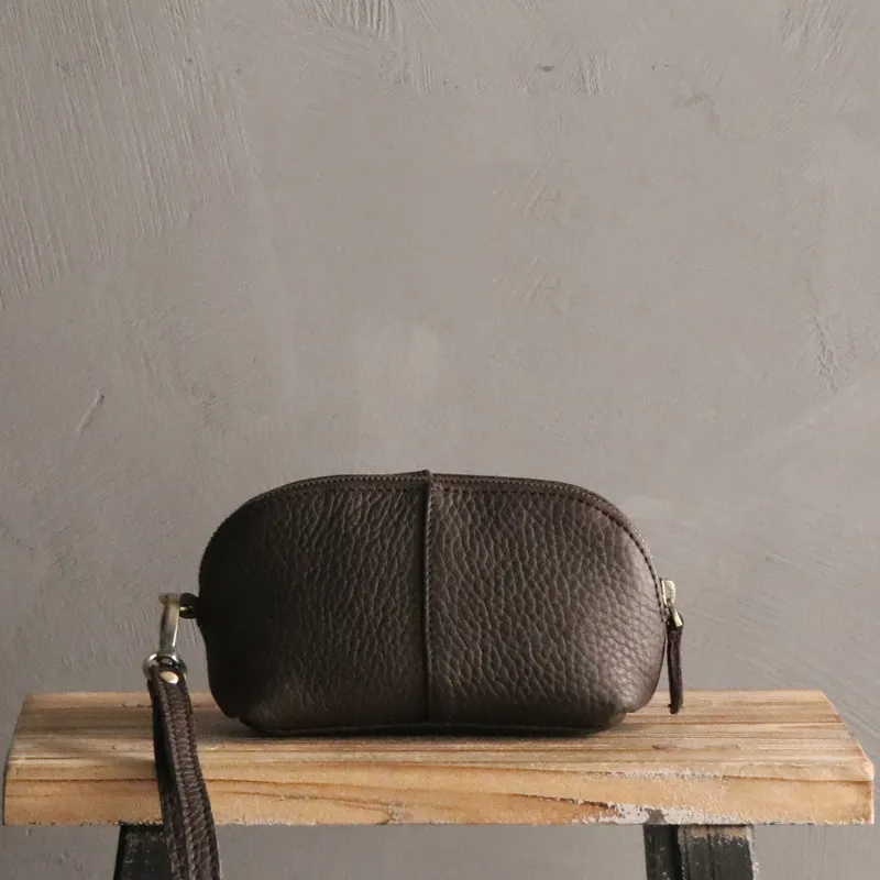 Vintage LEATHER Womens Wristlet Bag Small Leather Clutch Makeup Purse FOR Women