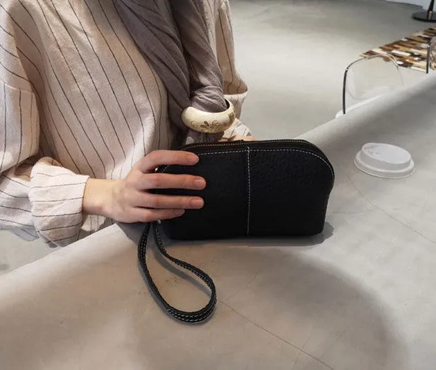 Vintage LEATHER Womens Wristlet Bag Small Leather Clutch Makeup Purse FOR Women