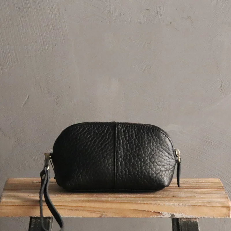 Vintage LEATHER Womens Wristlet Bag Small Leather Clutch Makeup Purse FOR Women