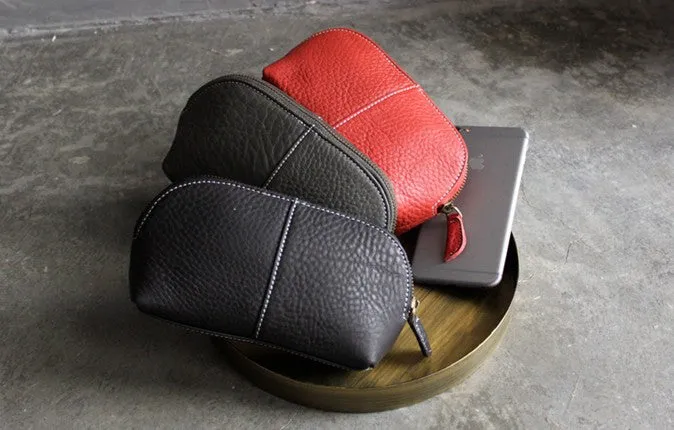 Vintage LEATHER Womens Wristlet Bag Small Leather Clutch Makeup Purse FOR Women