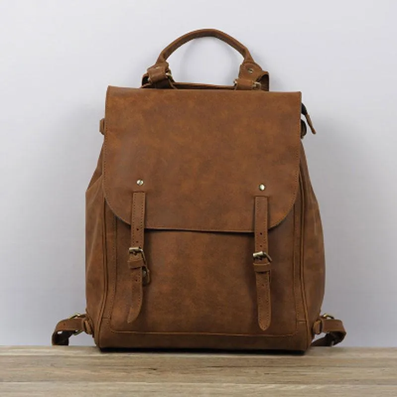 Vintage Mens Leather 15inch Laptop Backpack Leather School Backpack Travel Backpack for Men