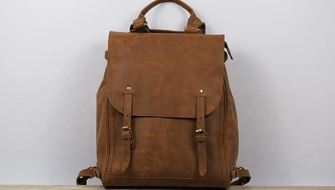 Vintage Mens Leather 15inch Laptop Backpack Leather School Backpack Travel Backpack for Men