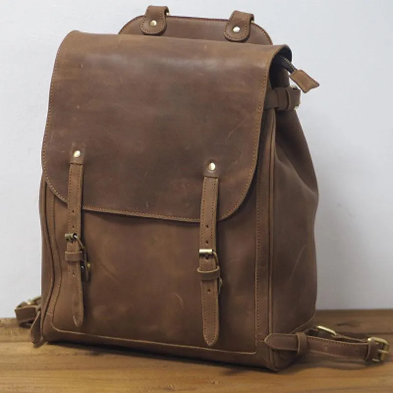 Vintage Mens Leather 15inch Laptop Backpack Leather School Backpack Travel Backpack for Men