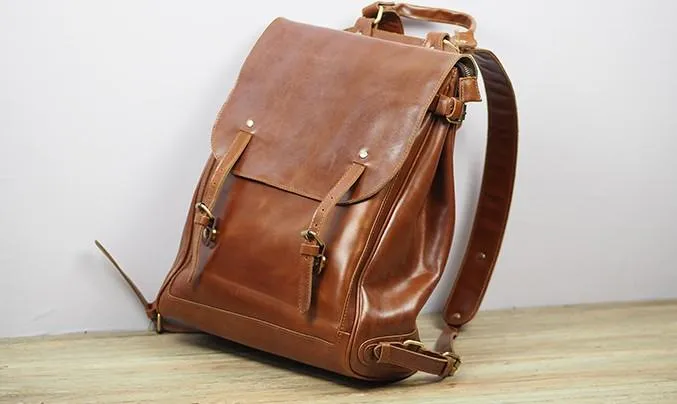 Vintage Mens Leather 15inch Laptop Backpack Leather School Backpack Travel Backpack for Men