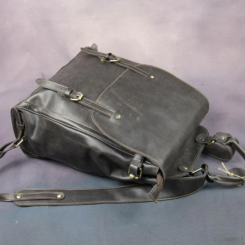 Vintage Mens Leather 15inch Laptop Backpack Leather School Backpack Travel Backpack for Men