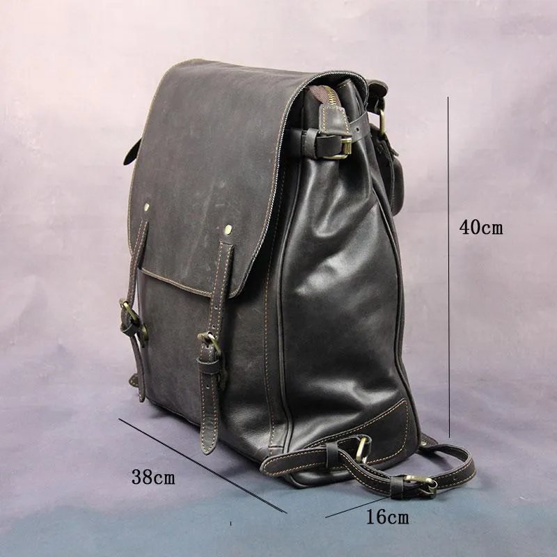 Vintage Mens Leather 15inch Laptop Backpack Leather School Backpack Travel Backpack for Men