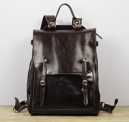 Vintage Mens Leather 15inch Laptop Backpack Leather School Backpack Travel Backpack for Men