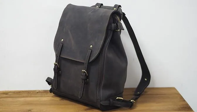 Vintage Mens Leather 15inch Laptop Backpack Leather School Backpack Travel Backpack for Men