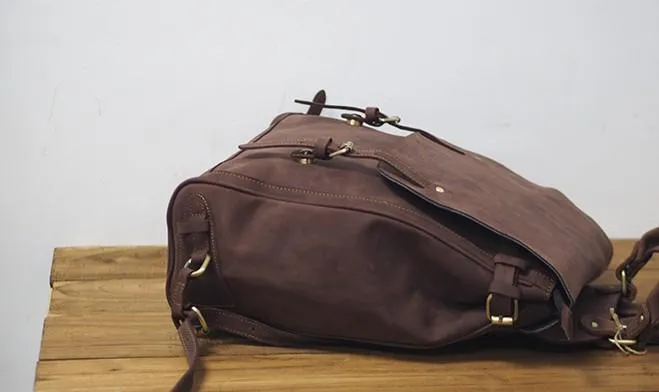 Vintage Mens Leather 15inch Laptop Backpack Leather School Backpack Travel Backpack for Men
