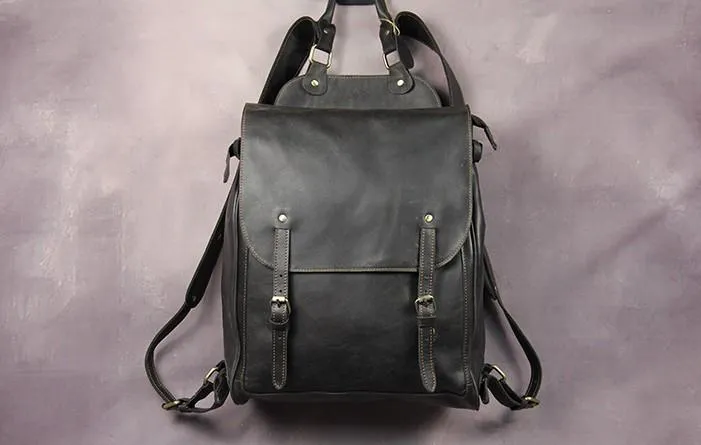 Vintage Mens Leather 15inch Laptop Backpack Leather School Backpack Travel Backpack for Men