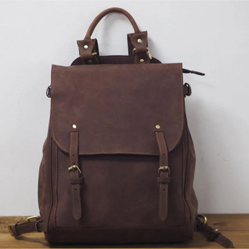 Vintage Mens Leather 15inch Laptop Backpack Leather School Backpack Travel Backpack for Men