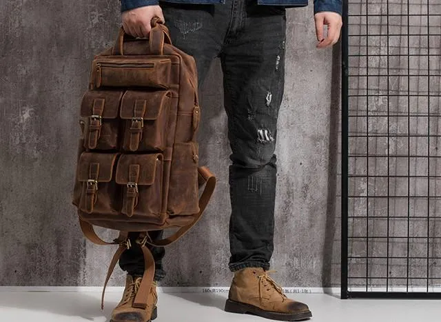 Vintage Mens Leather Large Laptop Backpack Travel Backpack Leather School Backpacks for Men