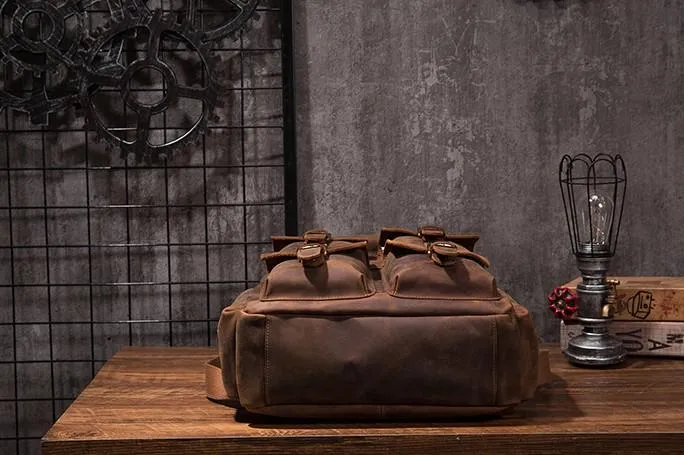 Vintage Mens Leather Large Laptop Backpack Travel Backpack Leather School Backpacks for Men