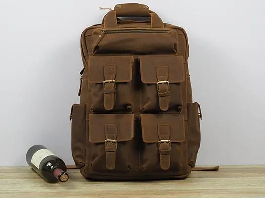 Vintage Mens Leather Large Laptop Backpack Travel Backpack Leather School Backpacks for Men