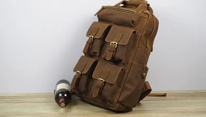 Vintage Mens Leather Large Laptop Backpack Travel Backpack Leather School Backpacks for Men
