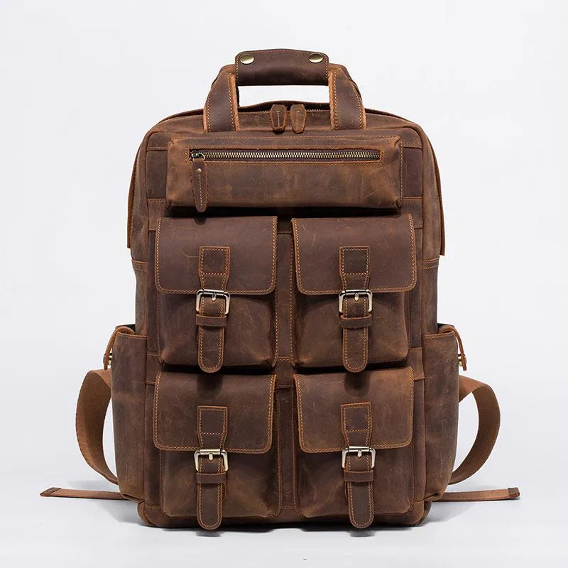 Vintage Mens Leather Large Laptop Backpack Travel Backpack Leather School Backpacks for Men