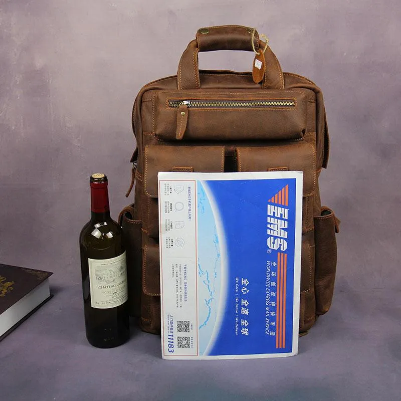 Vintage Mens Leather Large Laptop Backpack Travel Backpack Leather School Backpacks for Men