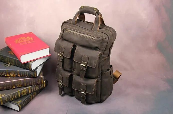 Vintage Mens Leather Large Laptop Backpack Travel Backpack Leather School Backpacks for Men