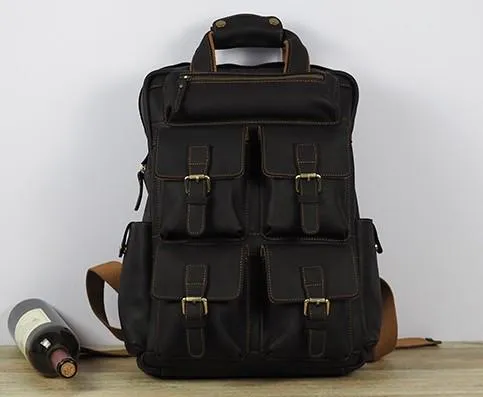 Vintage Mens Leather Large Laptop Backpack Travel Backpack Leather School Backpacks for Men