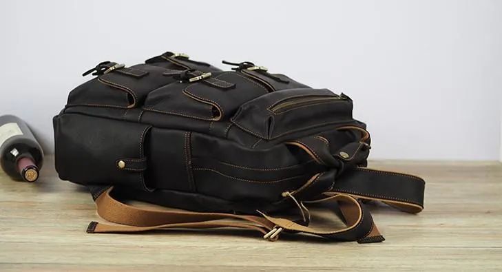 Vintage Mens Leather Large Laptop Backpack Travel Backpack Leather School Backpacks for Men