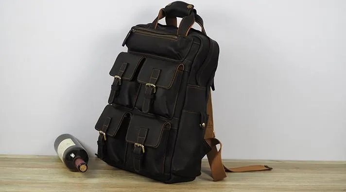 Vintage Mens Leather Large Laptop Backpack Travel Backpack Leather School Backpacks for Men