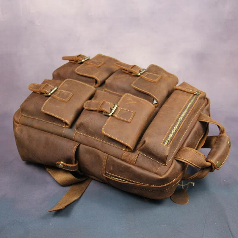 Vintage Mens Leather Large Laptop Backpack Travel Backpack Leather School Backpacks for Men