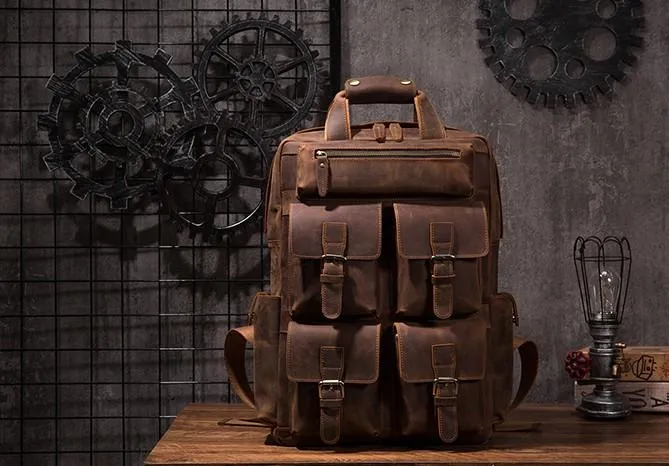 Vintage Mens Leather Large Laptop Backpack Travel Backpack Leather School Backpacks for Men