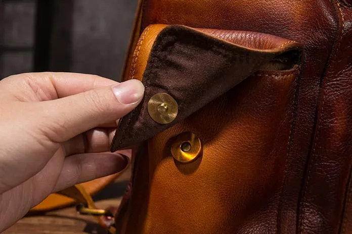 Vintage Mens Leather School Backpack Travel Backpack Leather Hiking Backpack for Men