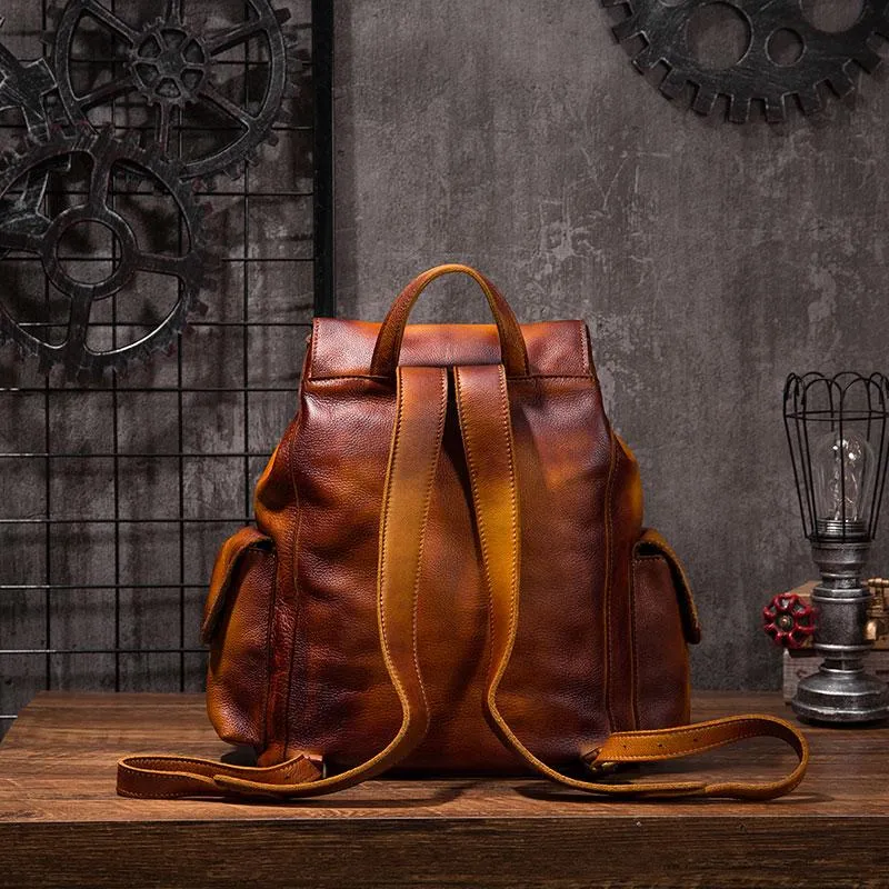 Vintage Mens Leather School Backpack Travel Backpack Leather Hiking Backpack for Men