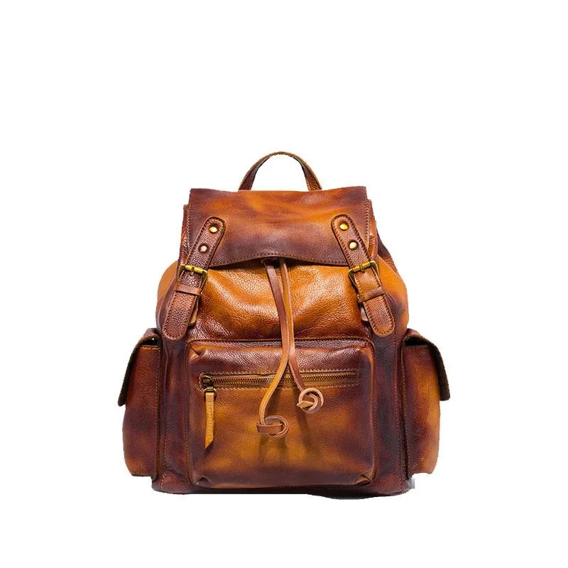 Vintage Mens Leather School Backpack Travel Backpack Leather Hiking Backpack for Men
