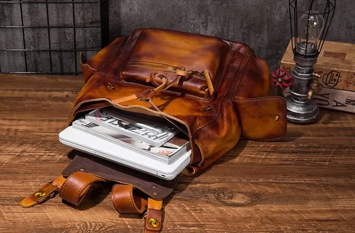Vintage Mens Leather School Backpack Travel Backpack Leather Hiking Backpack for Men