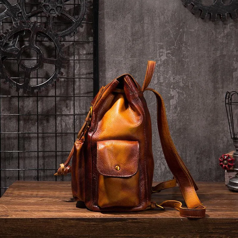 Vintage Mens Leather School Backpack Travel Backpack Leather Hiking Backpack for Men