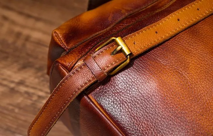Vintage Mens Leather School Backpack Travel Backpack Leather Hiking Backpack for Men