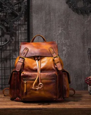 Vintage Mens Leather School Backpack Travel Backpack Leather Hiking Backpack for Men