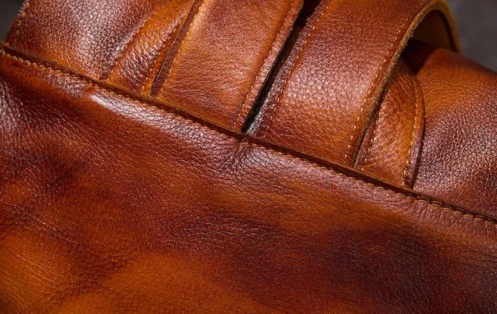 Vintage Mens Leather School Backpack Travel Backpack Leather Hiking Backpack for Men