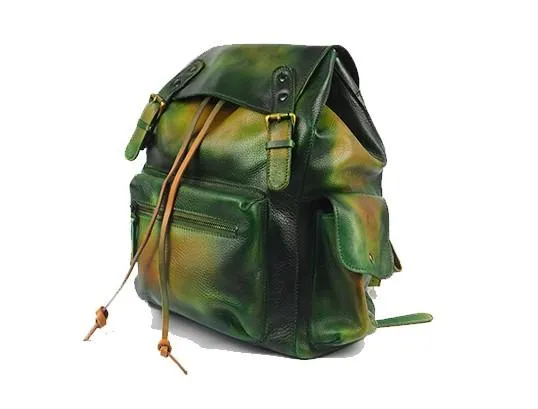 Vintage Mens Leather School Backpack Travel Backpack Leather Hiking Backpack for Men
