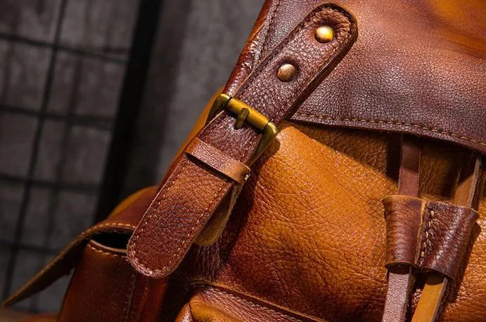 Vintage Mens Leather School Backpack Travel Backpack Leather Hiking Backpack for Men
