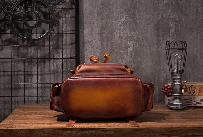 Vintage Mens Leather School Backpack Travel Backpack Leather Hiking Backpack for Men