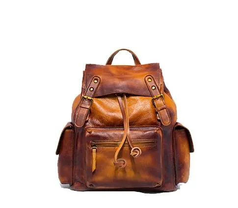 Vintage Mens Leather School Backpack Travel Backpack Leather Hiking Backpack for Men