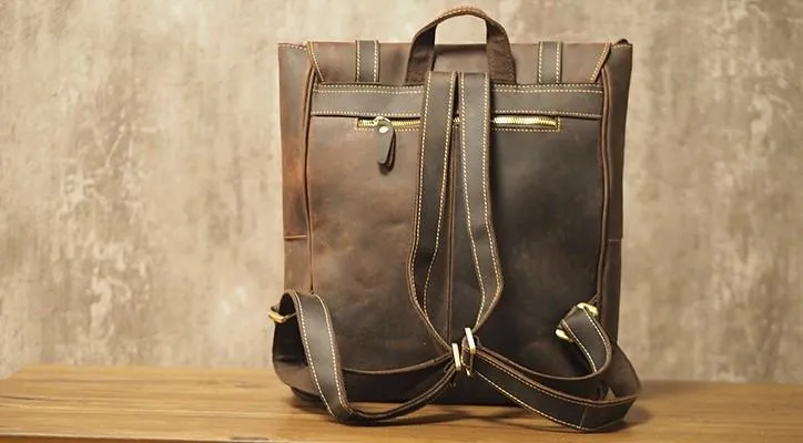 Vintage Mens Leather School Backpacks Laptop Backpack Travel Leather Backpack for Men