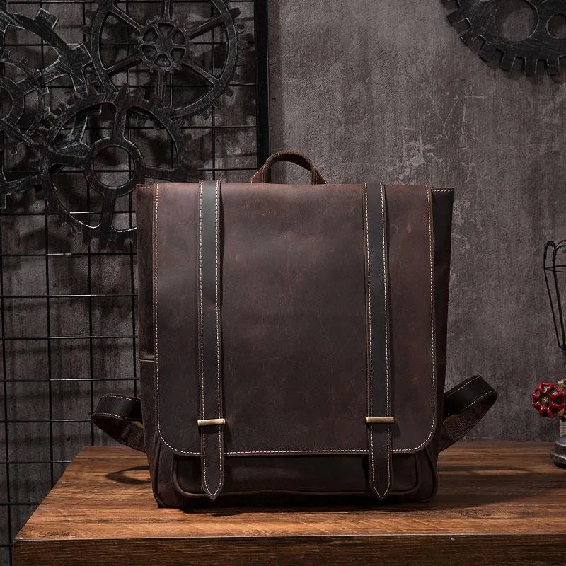 Vintage Mens Leather School Backpacks Laptop Backpack Travel Leather Backpack for Men