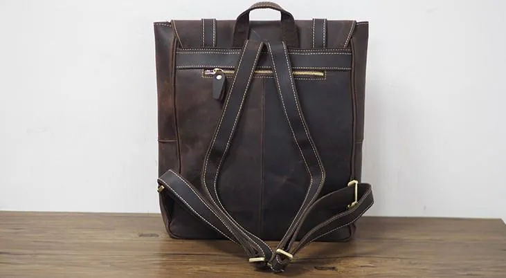 Vintage Mens Leather School Backpacks Laptop Backpack Travel Leather Backpack for Men