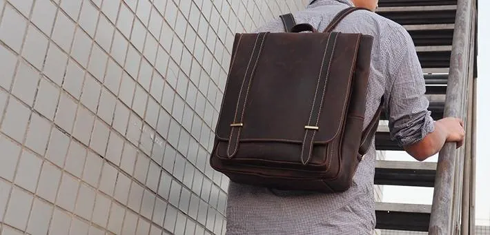 Vintage Mens Leather School Backpacks Laptop Backpack Travel Leather Backpack for Men