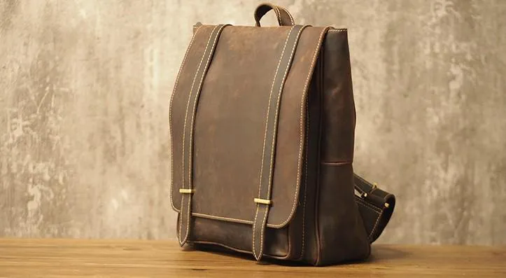 Vintage Mens Leather School Backpacks Laptop Backpack Travel Leather Backpack for Men